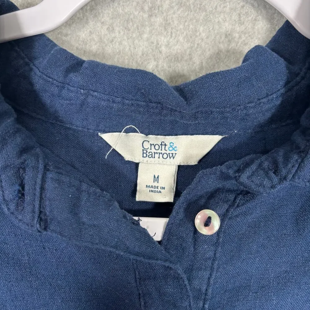 Croft Barrow Linen Popover Tunic Top Medium Navy‎ Lagenlook Blouse Pullover